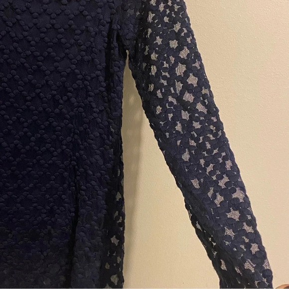 NEIMAN MARCUS Vintage Laced Navy Blue Lined Slit Back See-Through Long Sleeve M - Picture 5 of 10